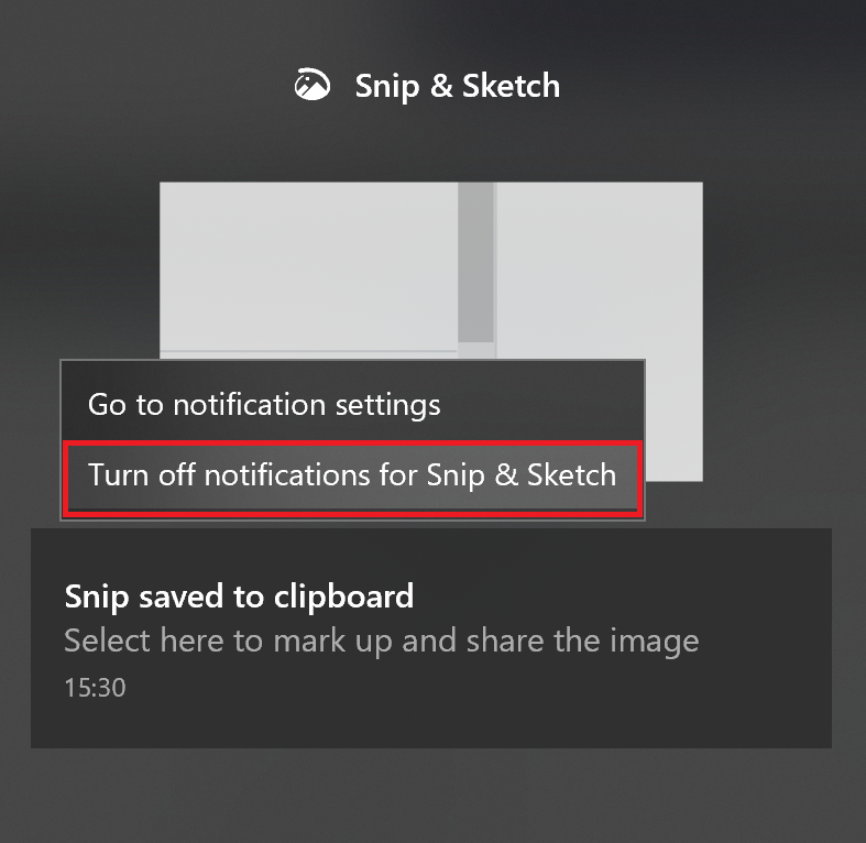 Windows 1809 - Disable Snip and Sketch Notifications -